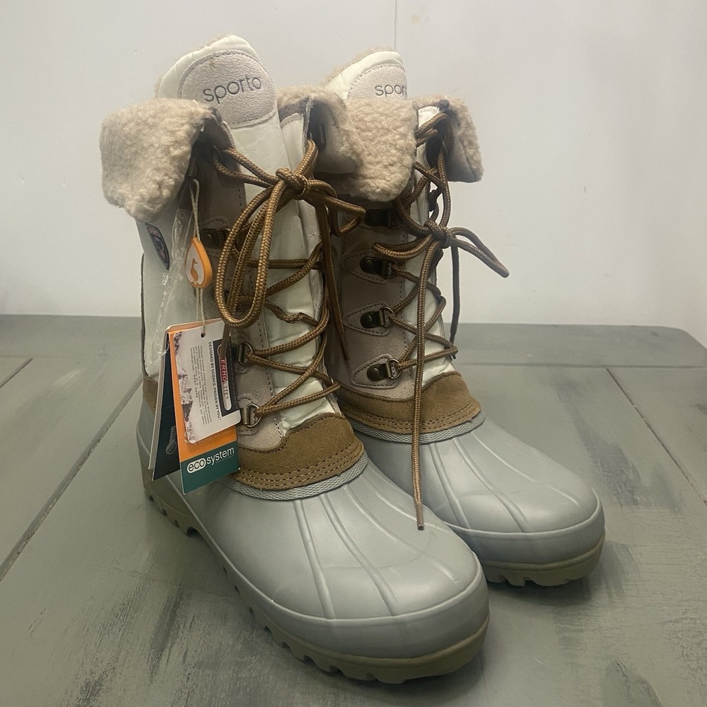 NWT Sporto Korrie Women's 10 Gray Waterproof Snowboot ThermoLite Fleece lined